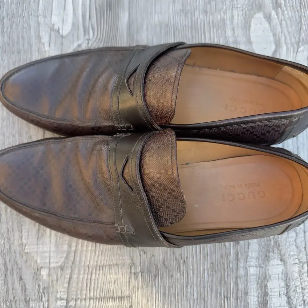 Gucci Hilary Lux Diamante Leather Loafer Mens Shoes 245583 Brown IT 9.5 US 10.5